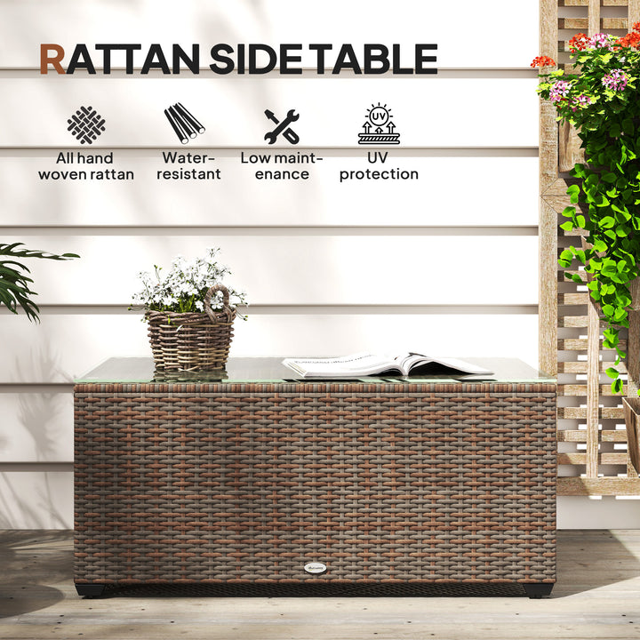 90 x 50cm Glass-Top Rattan Side Table - Brown
