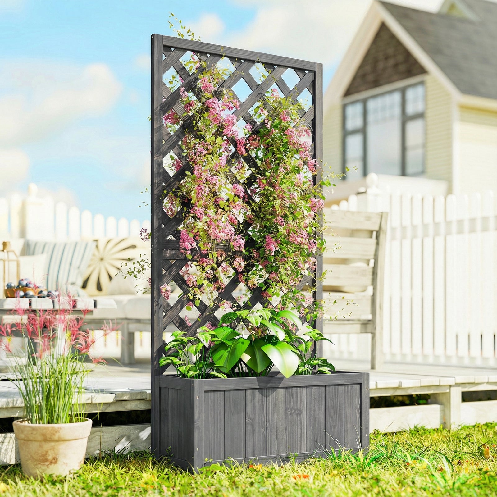 Wood Planter with Trellis for Climbing Plants, Raised Bed, Planter Box