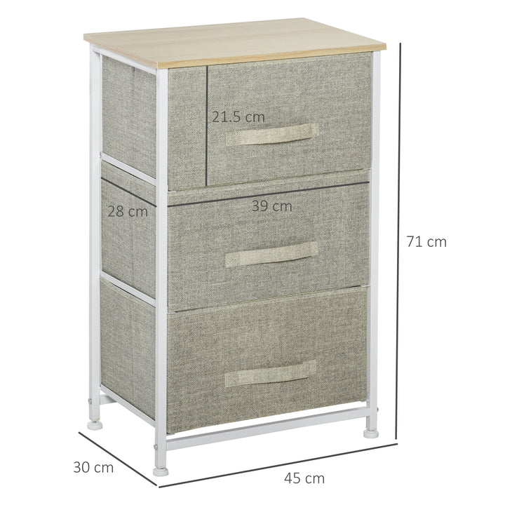 HOMCOM Vertical 3-Tier Linen Drawer Cabinet Organizer Storage Dresser Tower with Metal Frame Adjustable Feet for Living Room, Kitchen | Aosom UK