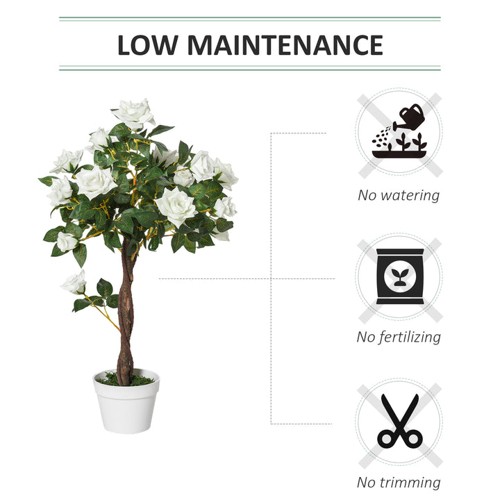Artificial Plants White Rose Floral in Pot, Fake Plants for Home Indoor Decor, 90cm