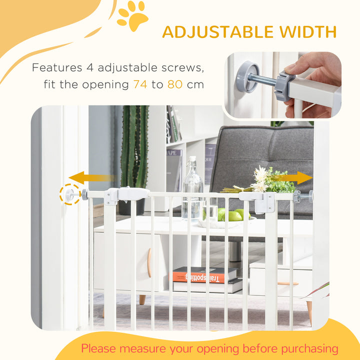 MCL Pressure Fit Safety Gate, Adjustable Dog Gate, Pet Barrier for for Doorways, Staircases and Hallways with Auto Close, Double Locking, Opening 74-80cm, White