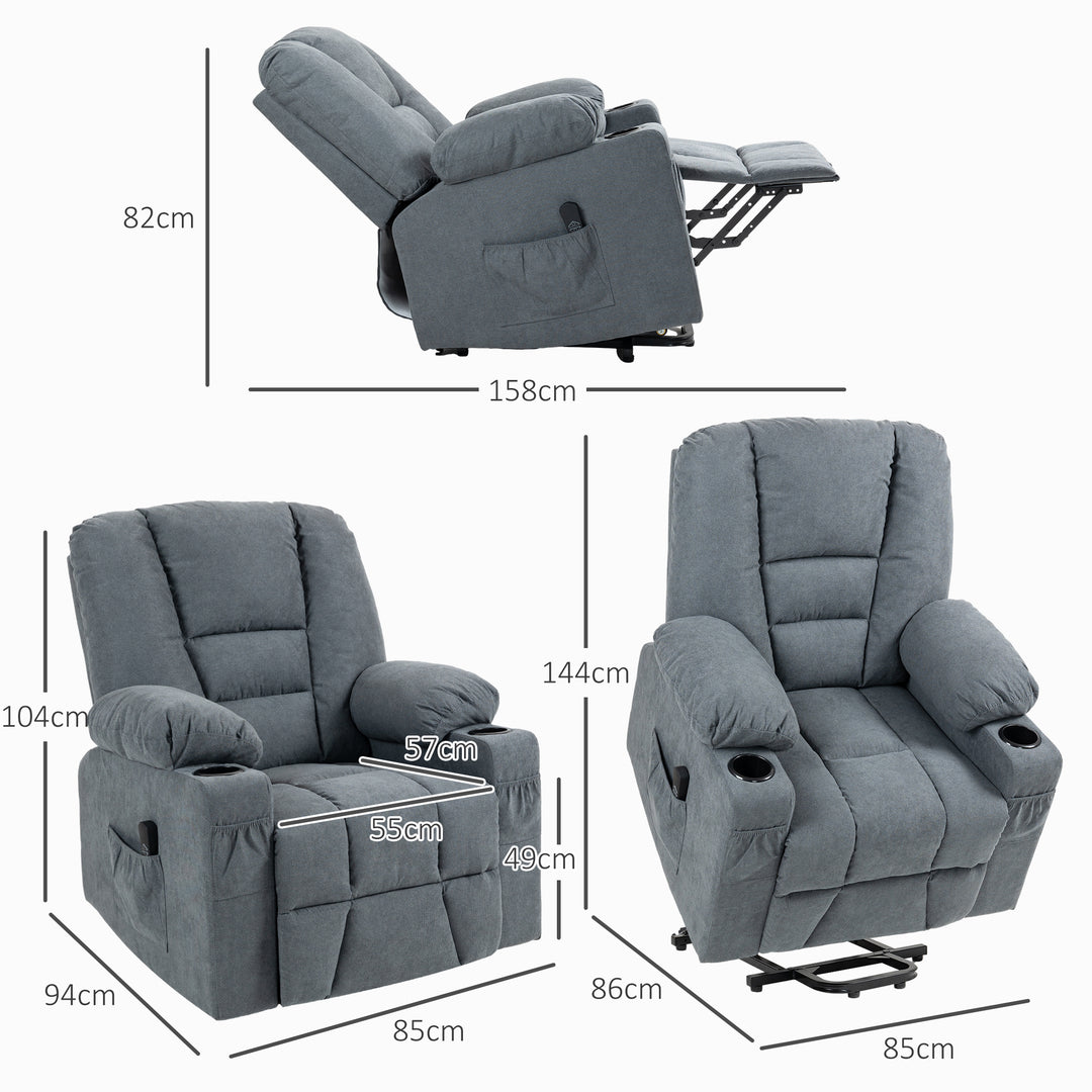 HOMCOM Oversized Riser and Recliner Chairs for the Elderly, Fabric Upholstered Lift Chair for Living Room w/ Remote Control, Side Pockets | Aosom UK