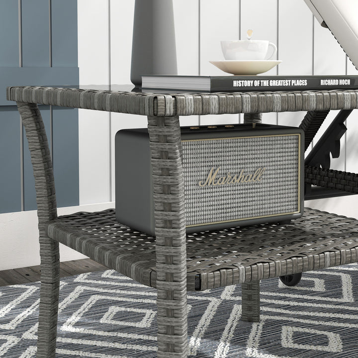 Two-tier PE Rattan Square Coffee Table - Grey