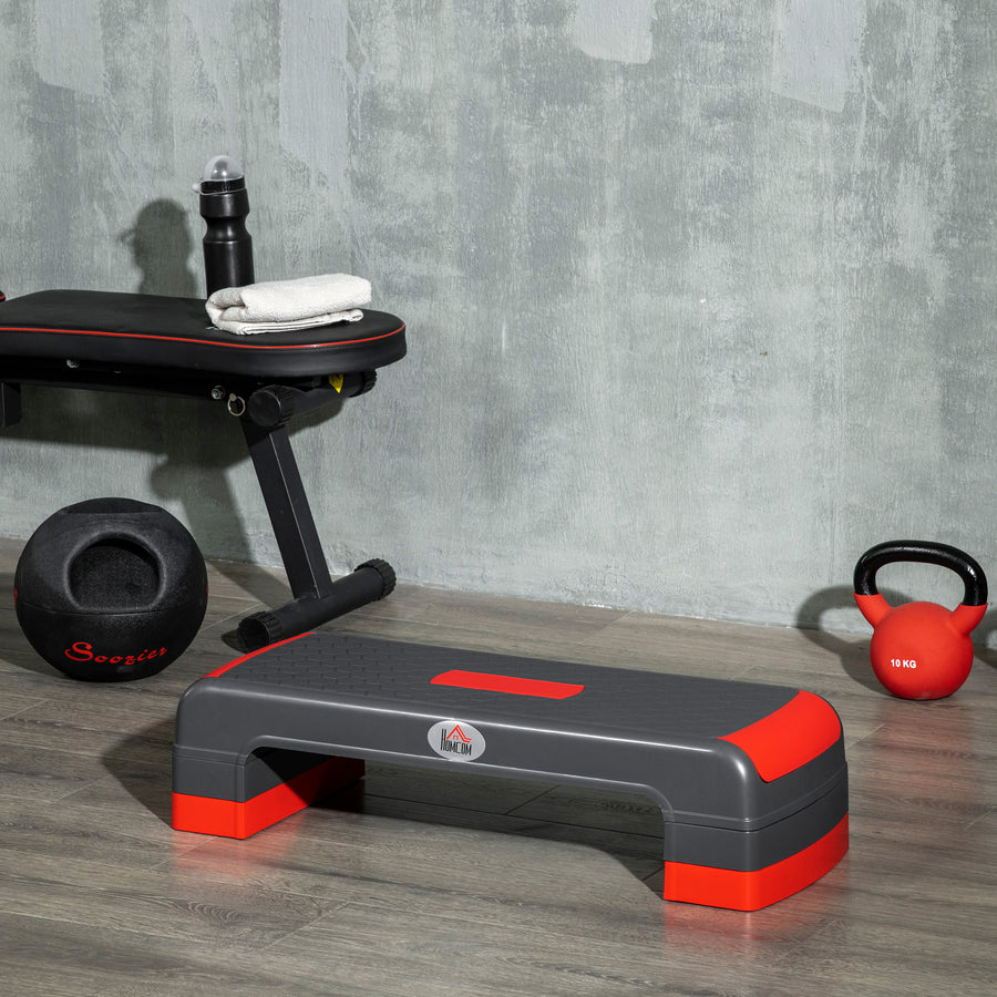 Aerobic Step, 10cm, 15cm & 20cm Height Adjustable Exercise Stepper for Exercise Workout, Nonslip Step Board Great for Home & Office, Grey and Red