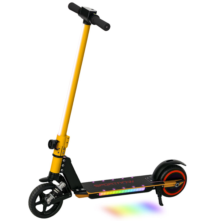 Folding Electric Scooter for Kids Age 6-14 with Dual Brakes, Front Suspension, LED Colourful Lights and Display, 6.8kg Lightweight Aluminium E Scooter, Up to 14 KM/H & 6 KM, Gold Tone