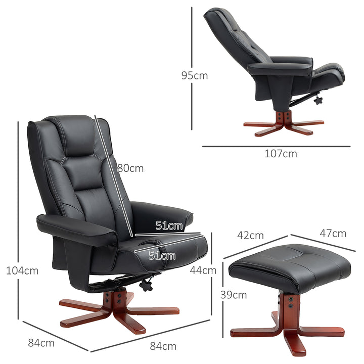 HOMCOM Faux Leather Manual Recliner and Footstool Set - Black | Aosom UK