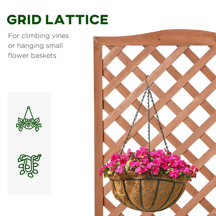 53L Garden Wooden Planter Box with Trellis Free Standing Flower Raised Bed with Lattice for Climbing Plants, 76cm x 36cm x 170cm, Brown