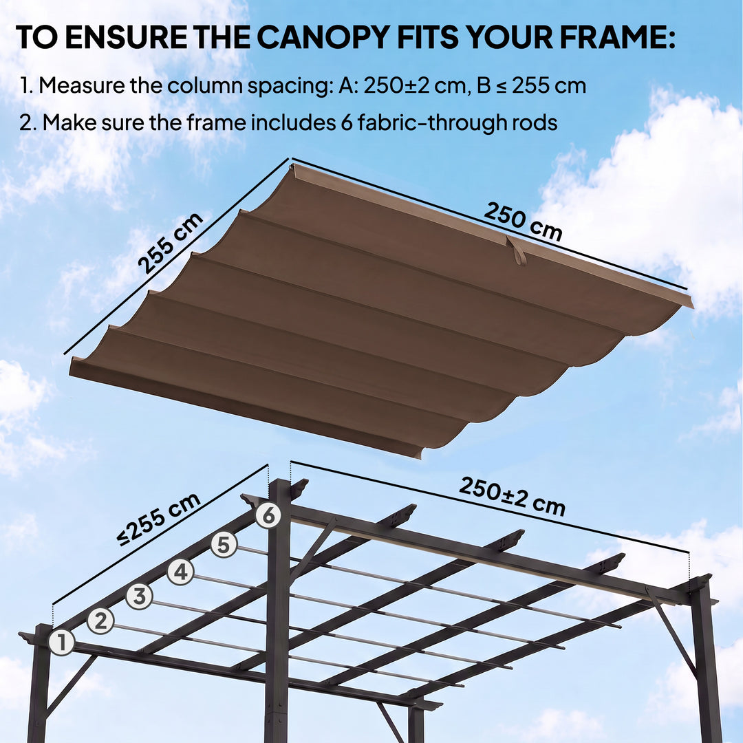 Retractable Pergola Cover, 2.55 x 2.5 m Replacement Canopy Fabric for 
