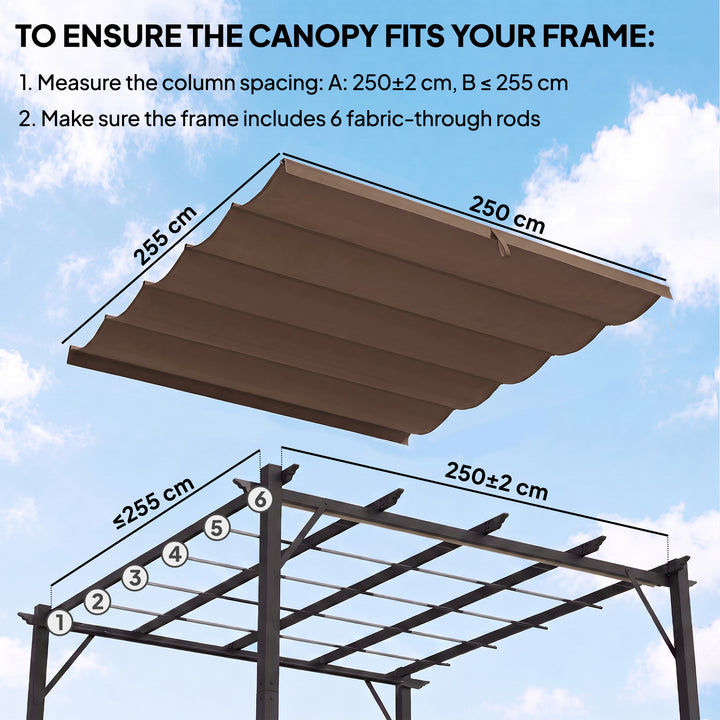 Retractable Pergola Cover, 2.55 x 2.5 m Replacement Canopy Fabric for 