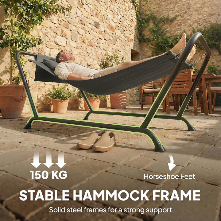 Outdoor Hammock with Stand, Freestanding Hammock with Side Pocket, Hea