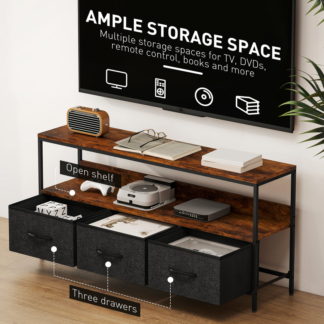 TV Stand Cabinet with 3 Foldable Drawers - Rustic Brown