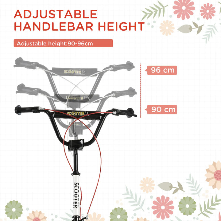 MCL Kick Scooters for Kids with Adjustable Height, Anti-Slip Deck, Dual Brakes, Rubber Tyres, for Boys and Girls Aged 5+ Years Old - White