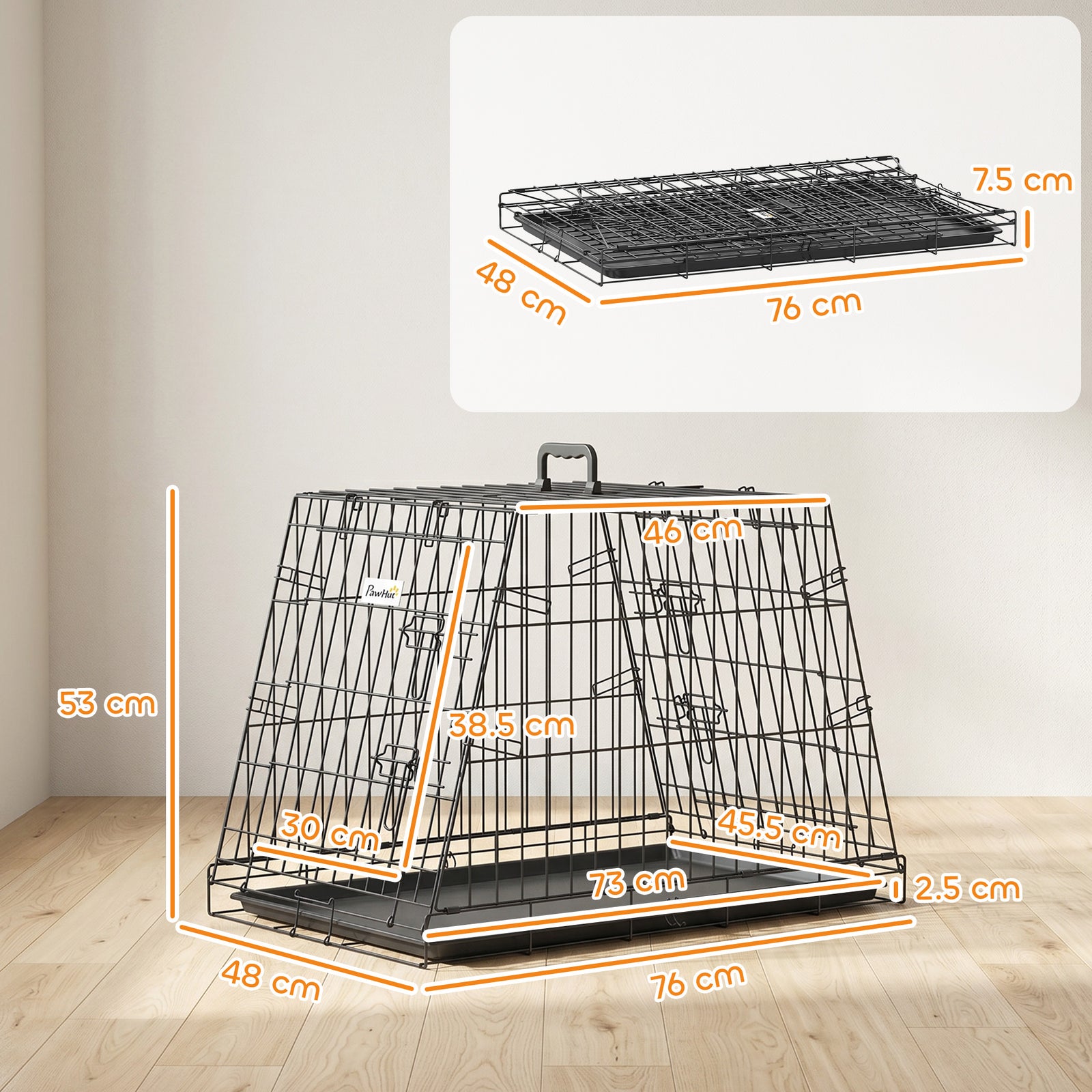 30"(76 cm) Car Dog Crate Collapsible Slanted Travel Small Dog Cage wit