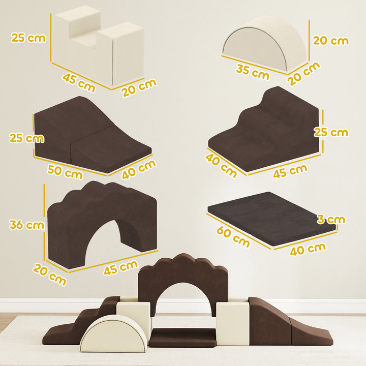 AIYAPLAY 7 Piece Kids Soft Play Set with Detachable Cover, Baby Indoor Climb and Crawl Foam Toy for Toddlers, Preschoolers, Brown
