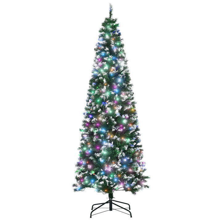 MCL 7FT Tall Prelit Pencil Slim Artificial Christmas Tree with Realistic Branches, 350 Colourful LED Lights and 818 Tips, Xmas Decoration, Green