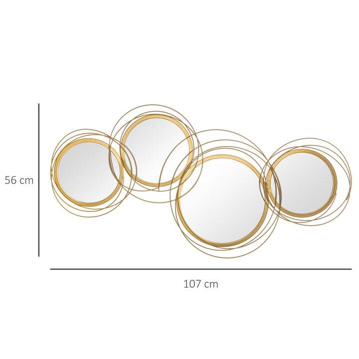 Metal Wall Mirrors, 107cm Modern Decorative Gold Mirror Decor Hanging, Home Wall Sculptures for Living Room Bedroom Dining Room