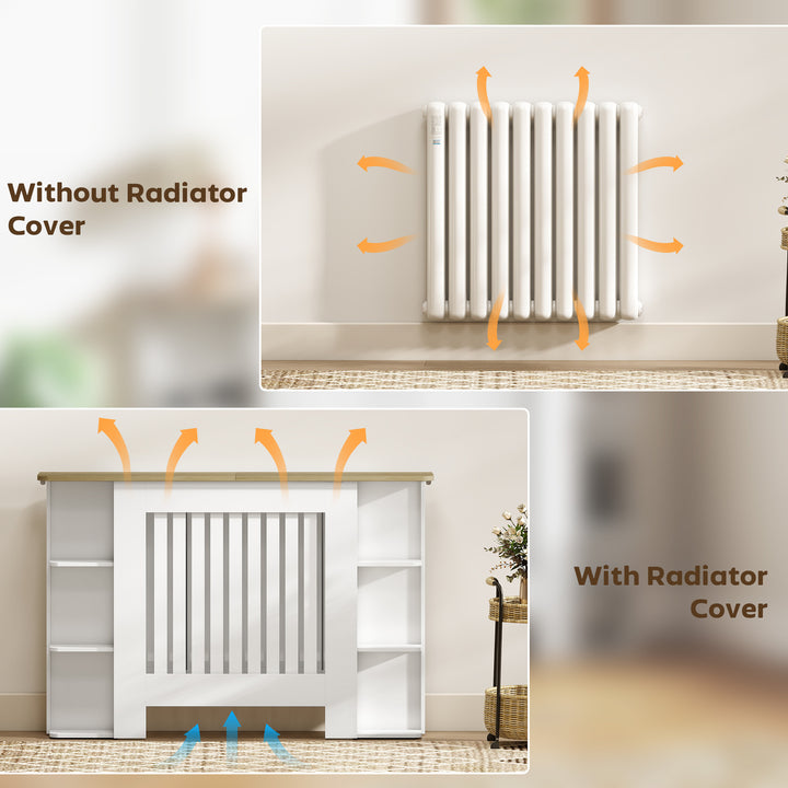MCL Radiator Cover with Open Storage Shelves, Vertical Slatted Cabinet Shelf Heater Cover for Living Room, Hallway, Medium, White (H: 83 / W: 124 / D: 19 cm)