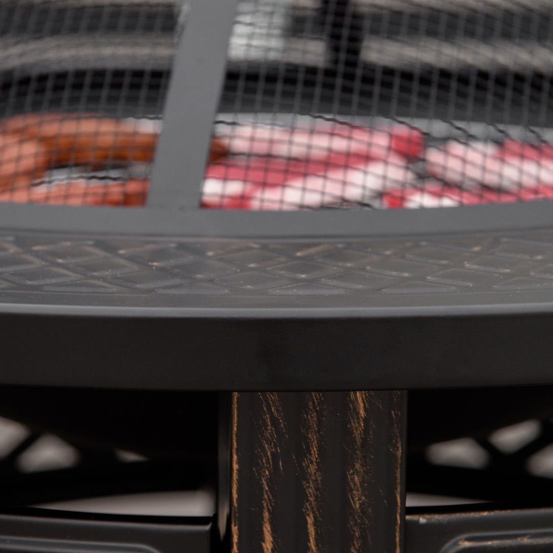 Outdoor Fire Pit, Firepit with Grill Net, Mesh Lid, Poker, for Camping