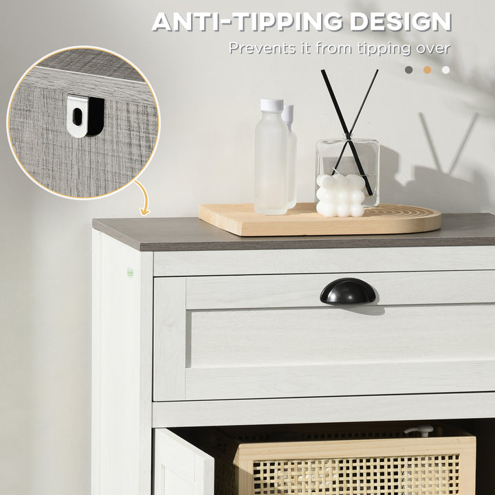 MCL Bathroom Floor Cabinet, Freestanding Storage Cupboard with Drawer, Double Door Cabinet and Adjustable Shelf, White