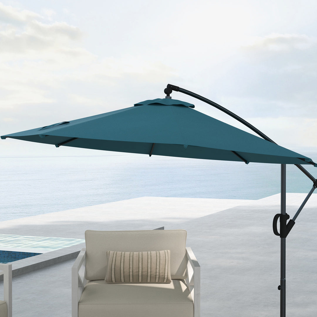 3m Offset Cantilever Parasol Umbrella, with Cross Base - Blue