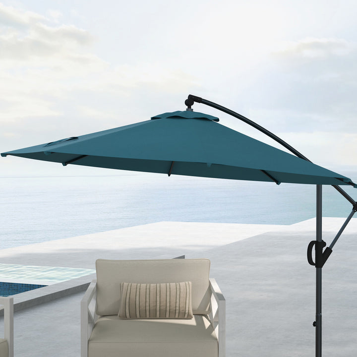 3m Offset Cantilever Parasol Umbrella, with Cross Base - Blue
