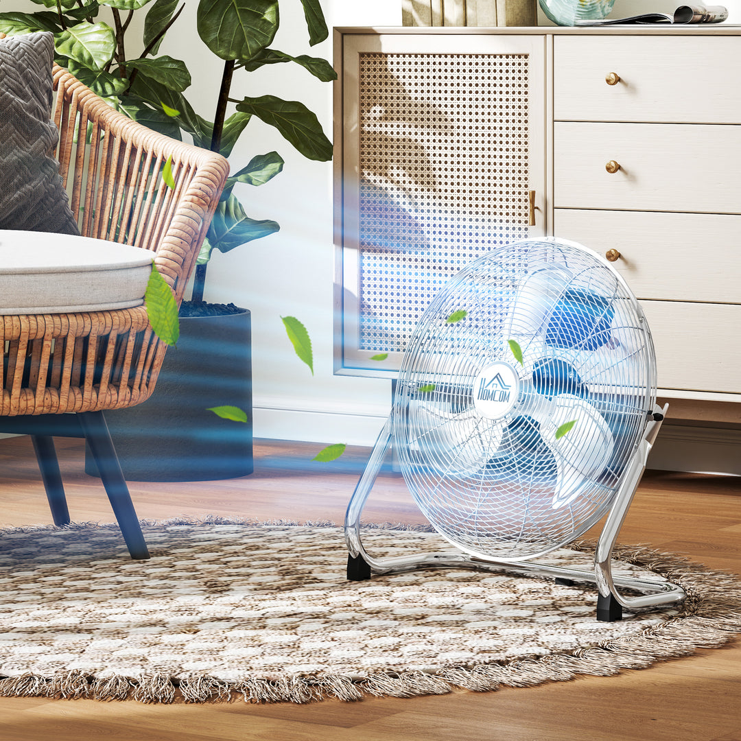 20 Inches Chrome Metal Floor Fan, High Velocity 3-Speed Home Gym with Adjustable Head, Portable Desk & Table Fan Air Circulator for Home Office, Powerful Airflow, Quiet Operation