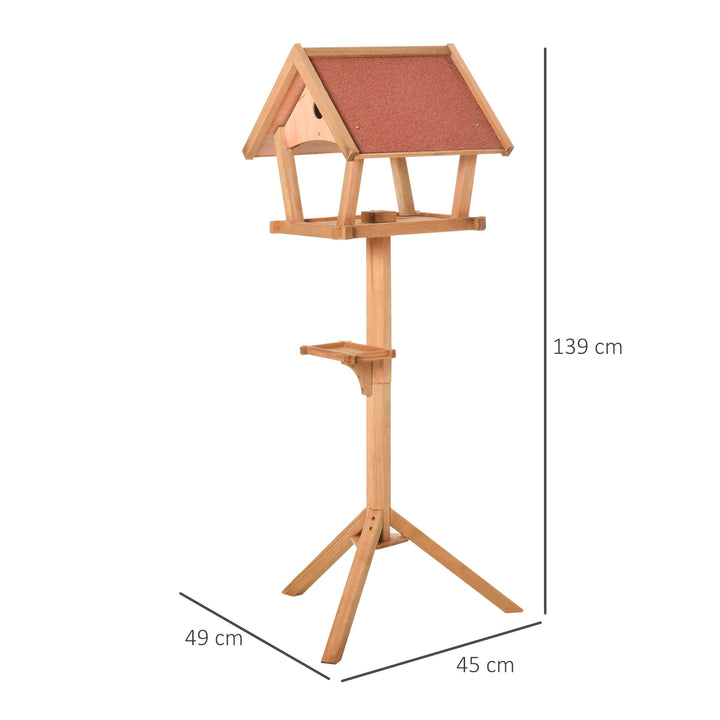 PawHut Wooden Bird Feeder Table Freestanding for Garden Backyard Outside Decorative Pre-cut Weather Resistant Roof 49 x 45 x 139 cm Natural | Aosom UK