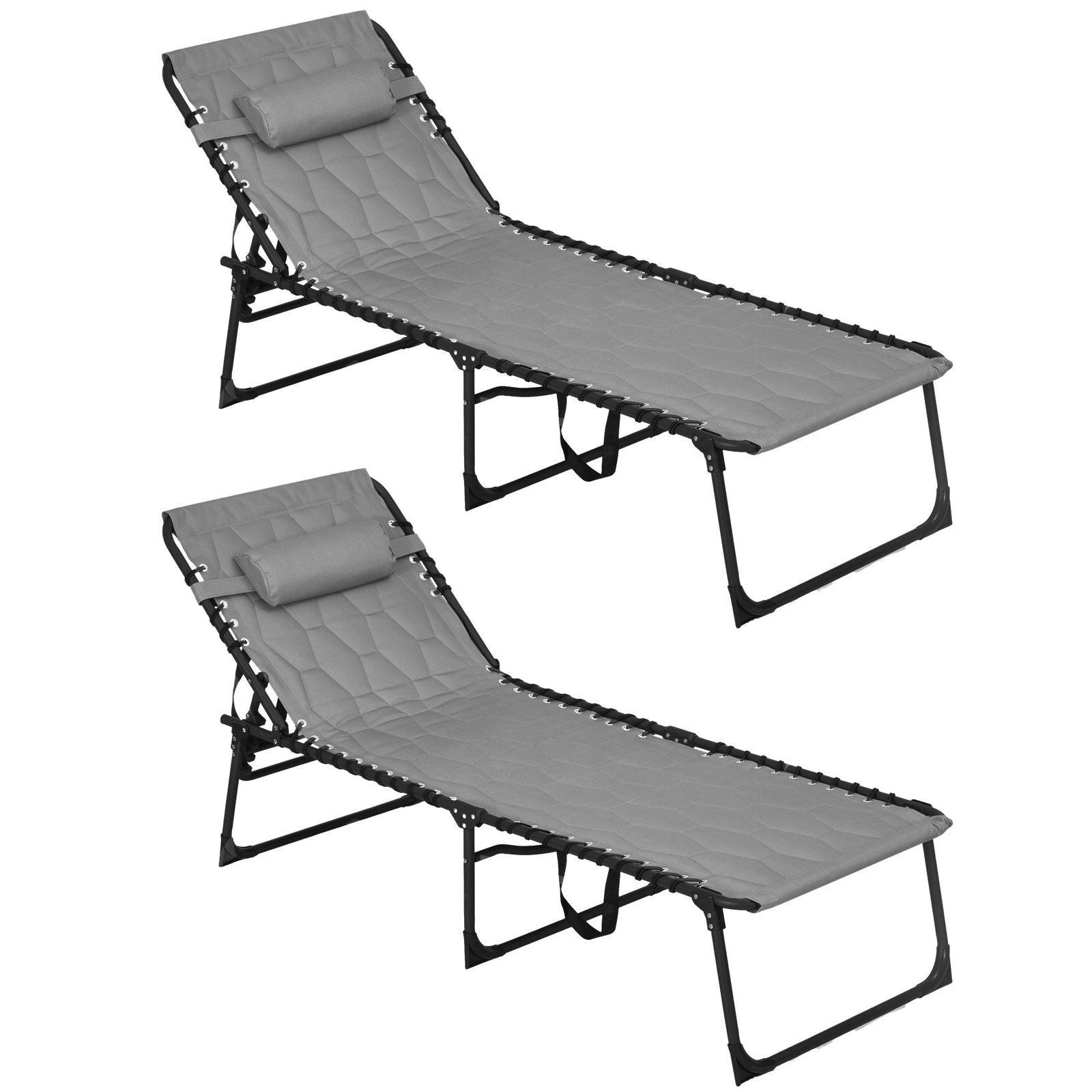 Set of Two Sun Loungers, with Five-Position Reclining Backs - Grey