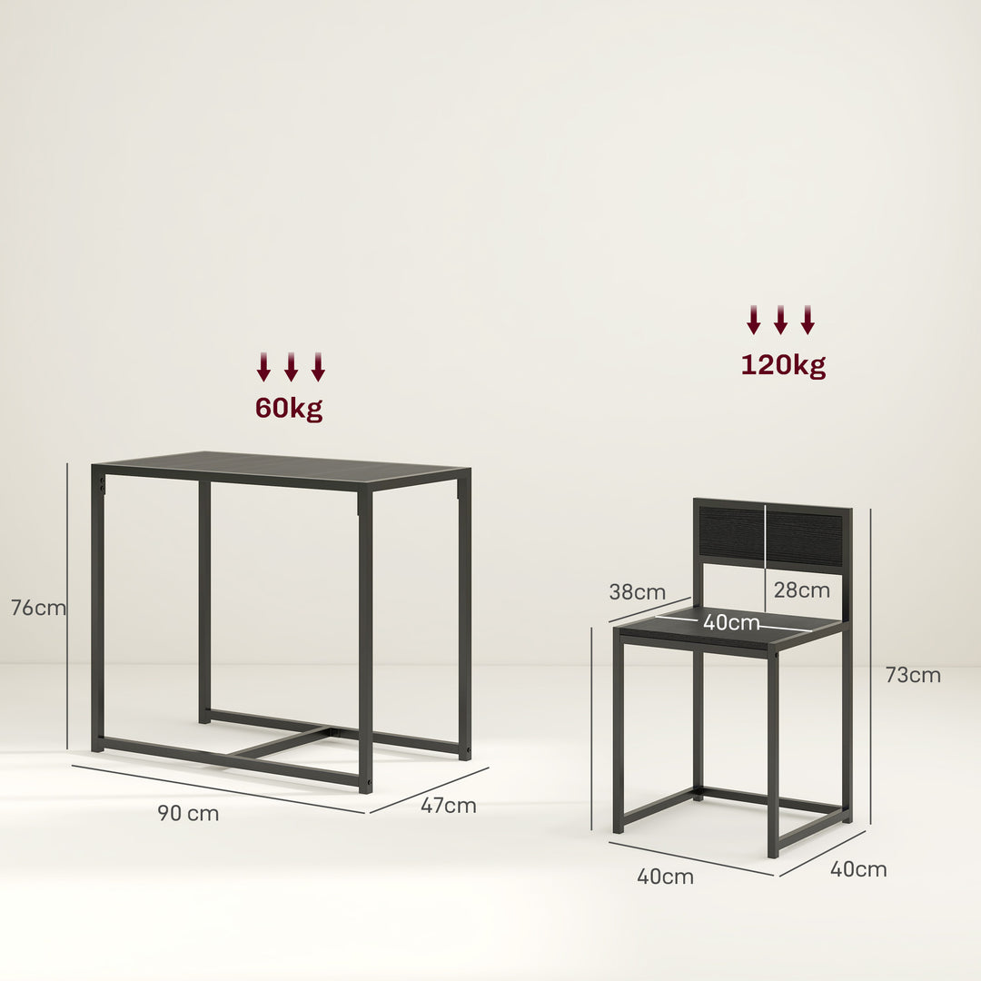 Dining Table and Chairs Set 2, Dining Room Sets, Rectangular Space Saving Table and 2 Chairs for Compact Kitchens, Steel Frame, Black