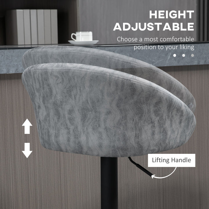 Modern Bar Stools Set of 2, Height Adjustable Swivel Barstools, PU Leather Upholstered Bar Chair with Backrest, Armrests and Footrest for Breakfast Bar, Counter, Kitchen, Light Grey
