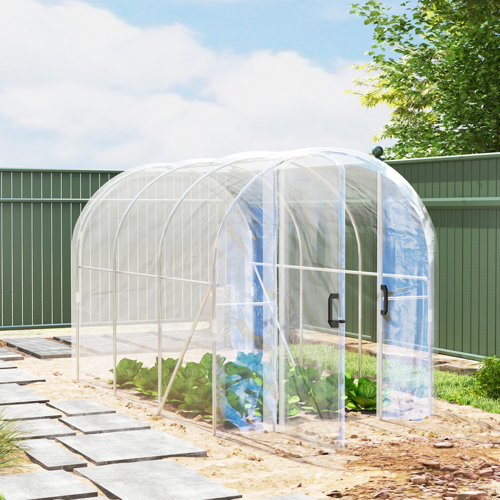 Polytunnel Greenhouse Walk-in Grow House with PE Cover, Door and Galvanised Steel Frame, 3 x 2 x 2m, Clear