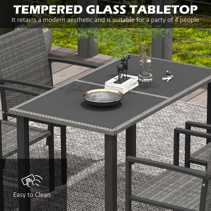 Outsunny Outdoor Dining Set 5 Pieces Patio Conservatory with Tempered Glass Tabletop,4 Dining Chairs