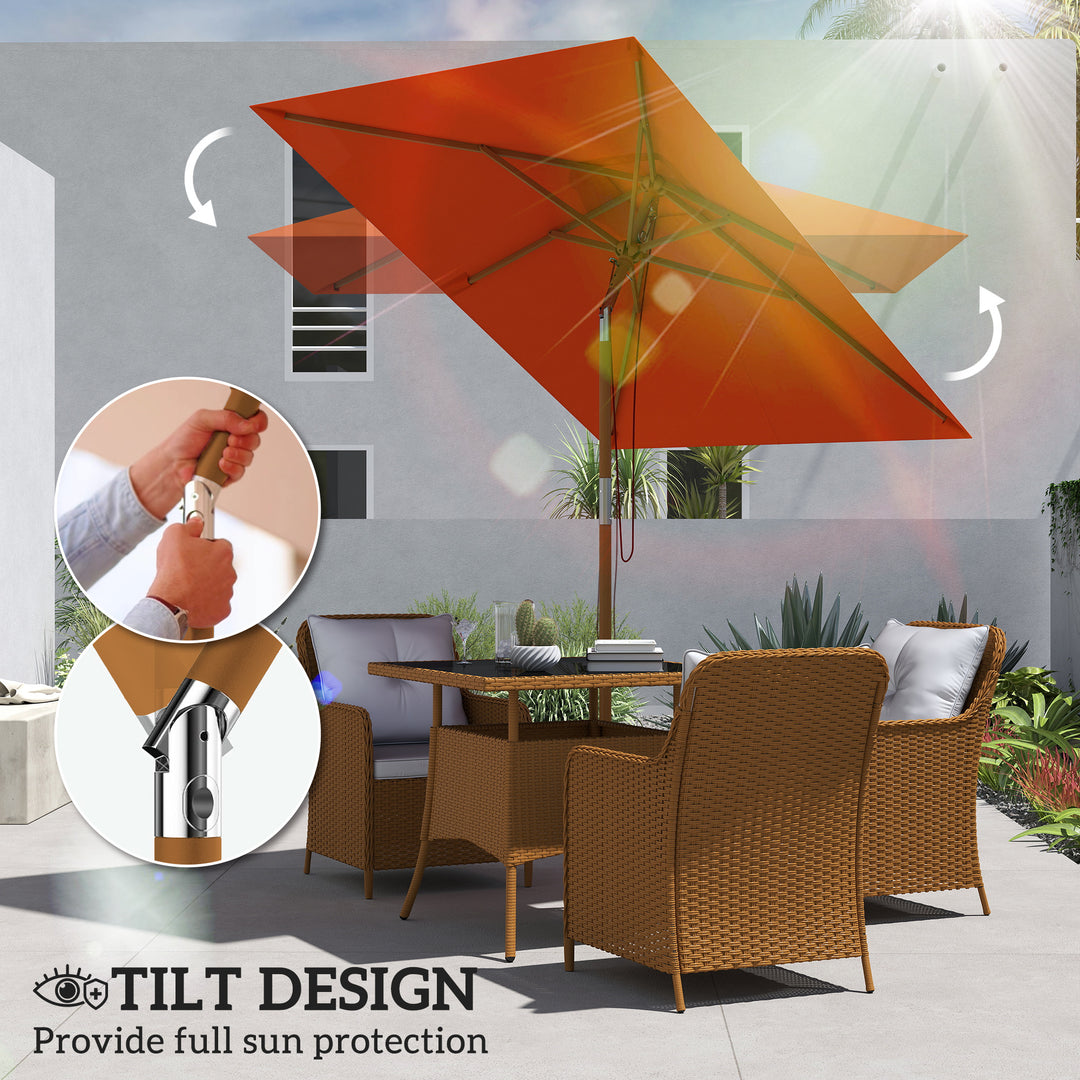 2m Tilting Wooden Pole Parasol - Orange