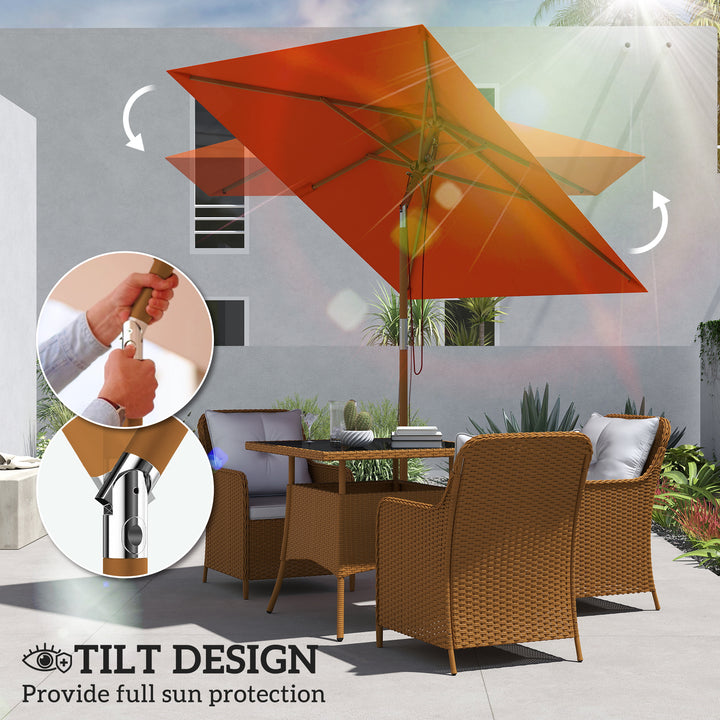 2m Tilting Wooden Pole Parasol - Orange