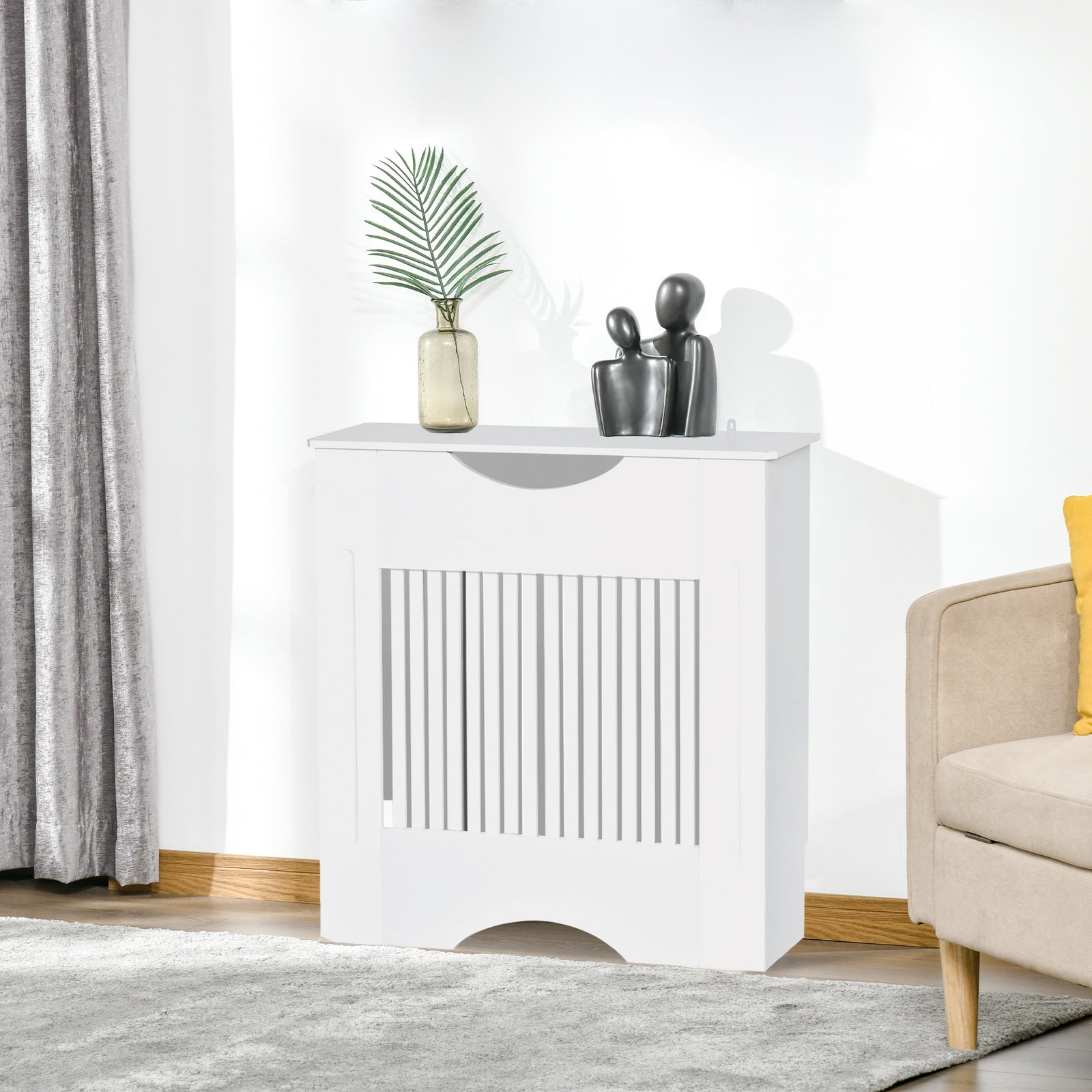 Painted MDF Radiator Cover Heater Cabinet Modern Slatted Home Furniture Living Room Bedroom Worktop White 82H x 78W x 19D