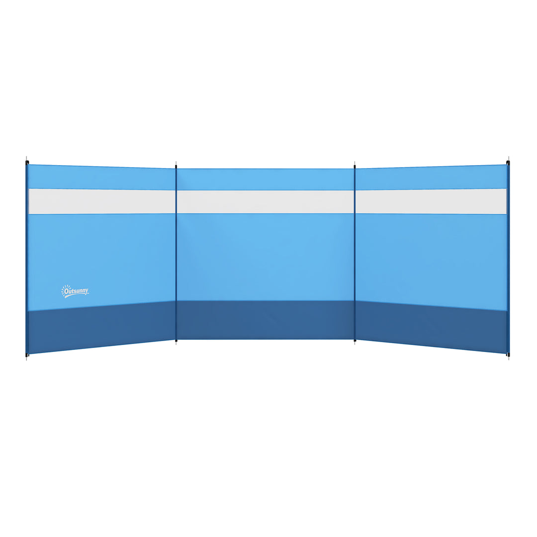Camping Windbreaker with Clear Windows, Carry Bag and Steel Poles, for Beach Caravan Campervan, 440 x 140cm, Blue