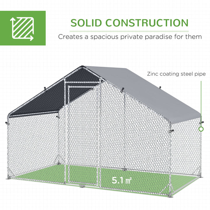 Large Chicken Coop, Galvanised Walk In Chicken Coop Hen House w/ Water-Resist Cover, 3 x 1.7 x 1.9m