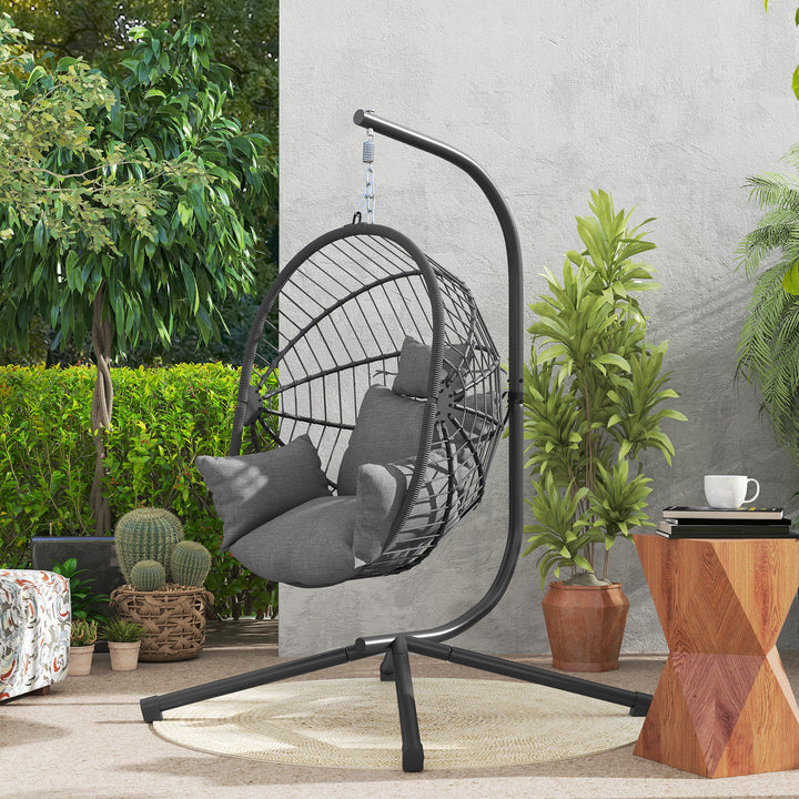 Metal Stand Hanging Egg Chair, with Full Body Padded Seat - Grey