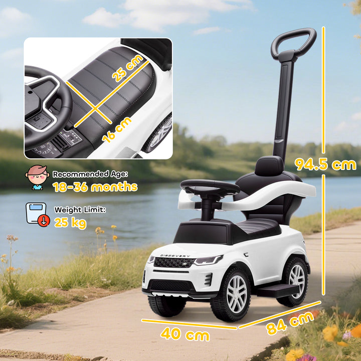 MCL LAND ROVER DISCOVERY Licensed Baby Push Car, 2-in-1 Ride on Car with Push Handle and Safety Guardrail, White