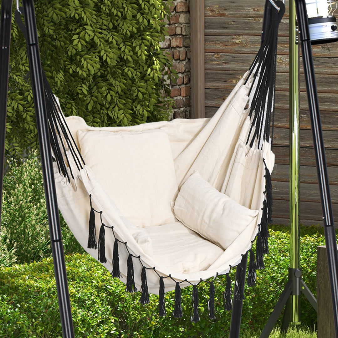 Hammock Chair with Stand, Hammock Swing Chair with Cushion, Cream White
