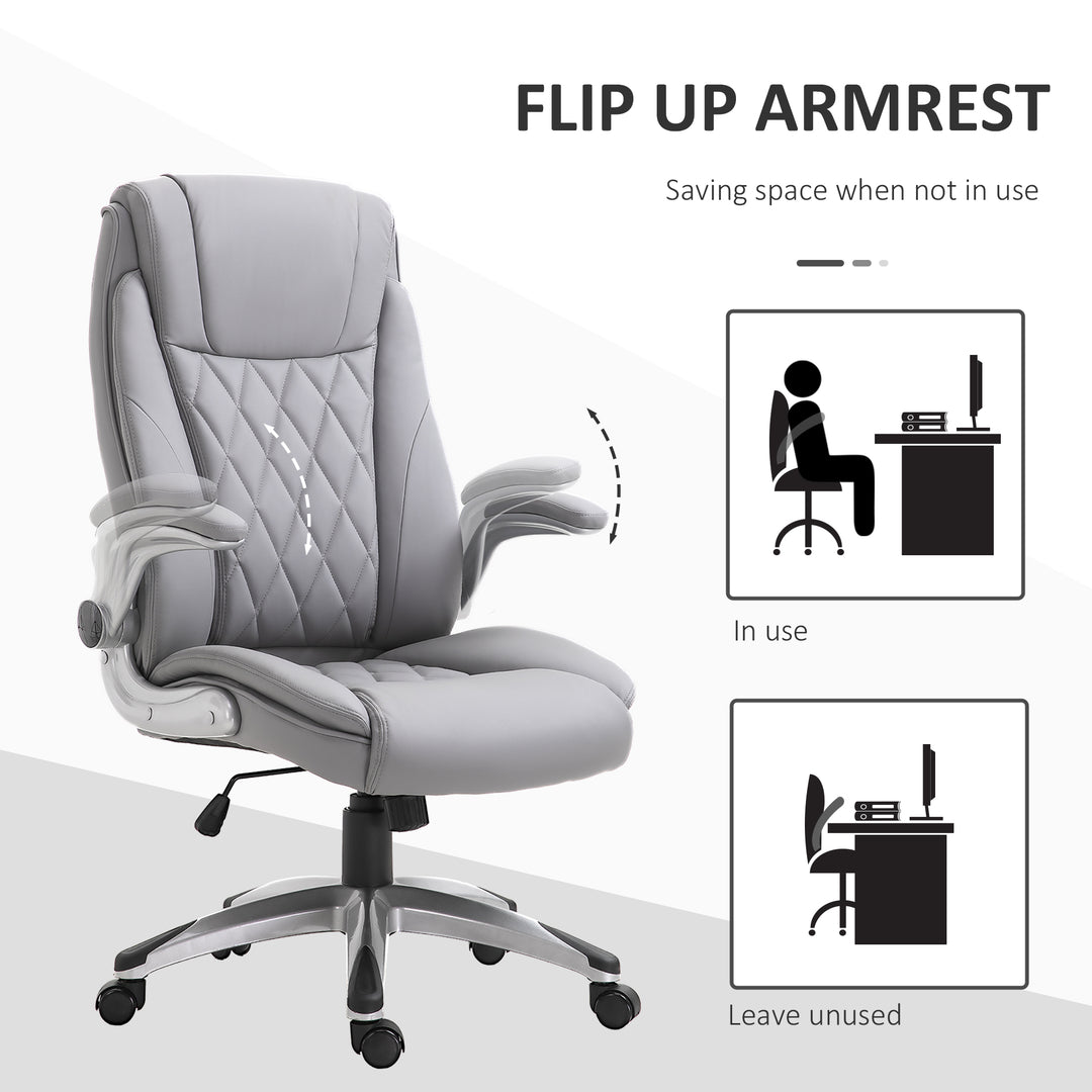 Faux Leather Executive Swivel Office Chair - Grey