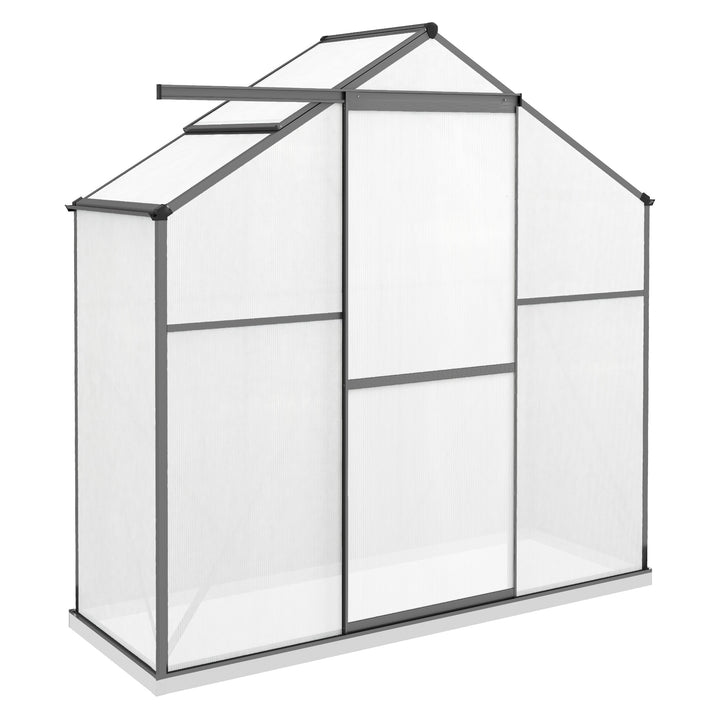 Outsunny Polycarbonate Greenhouse, 6 x 2.5ft Walk-In with Rain Gutter, Sliding Door, Window, Foundation, Dark Grey