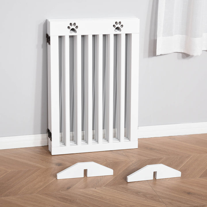 Wooden Pet Gate Foldable Freestanding Dog Safety Barrier w/ Support Feet