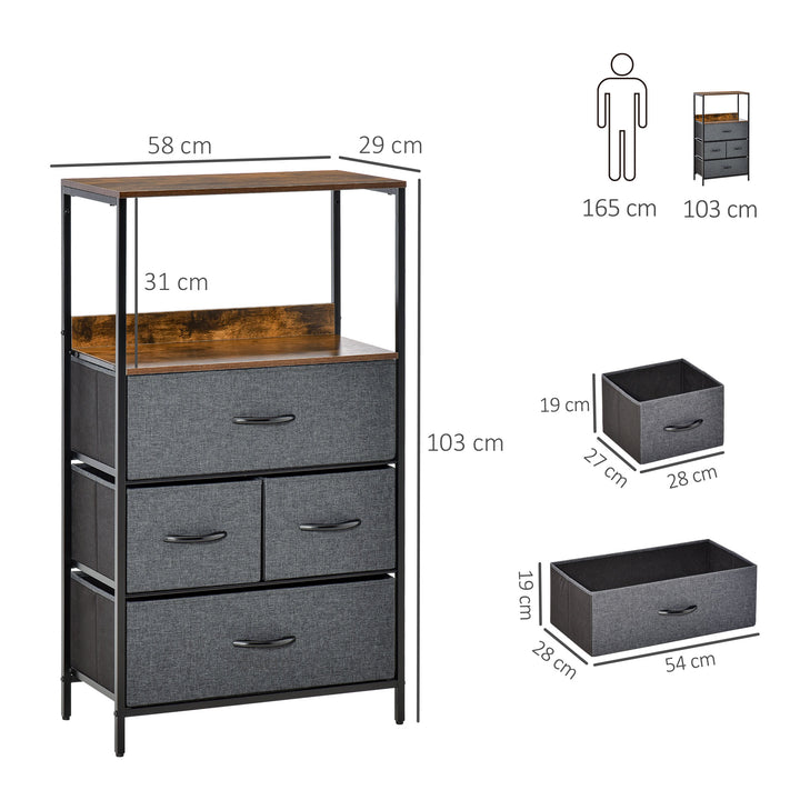 HOMCOM Bedroom Storage Unit with 4 Fabric Drawers, Black Chest for Living Room, Entryway Cabinet | Aosom UK