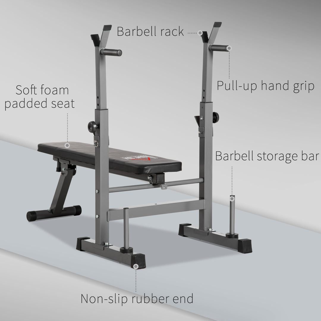 Adjustable Weight Bench, Foldable Bench, with Barbell Rack, Grey