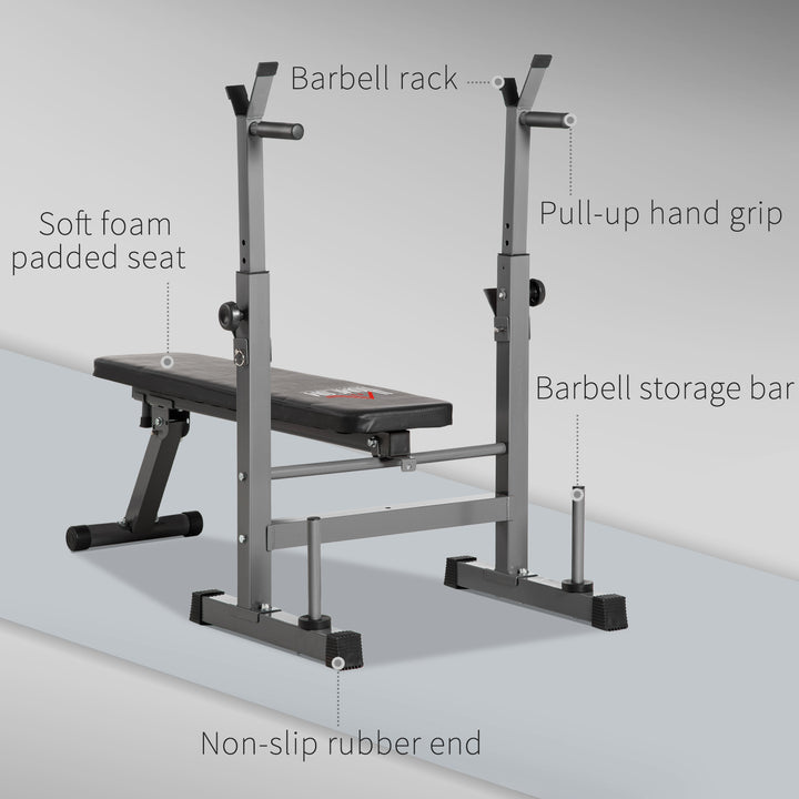 Adjustable Weight Bench, Foldable Bench, with Barbell Rack, Grey