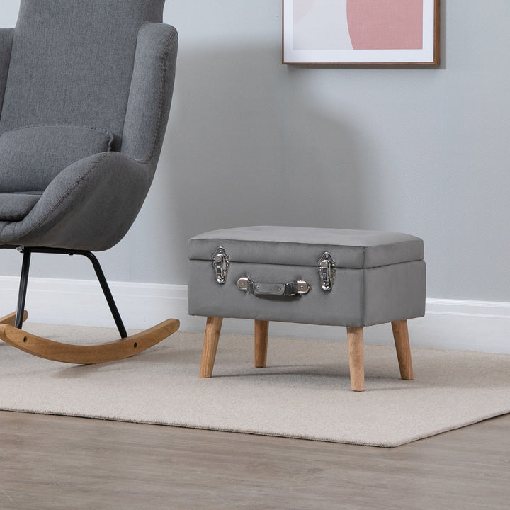 HOMCOM Ottoman Storage Chest, Faux Velvet Upholstered with Wooden Legs, Spacious Trunk, Grey