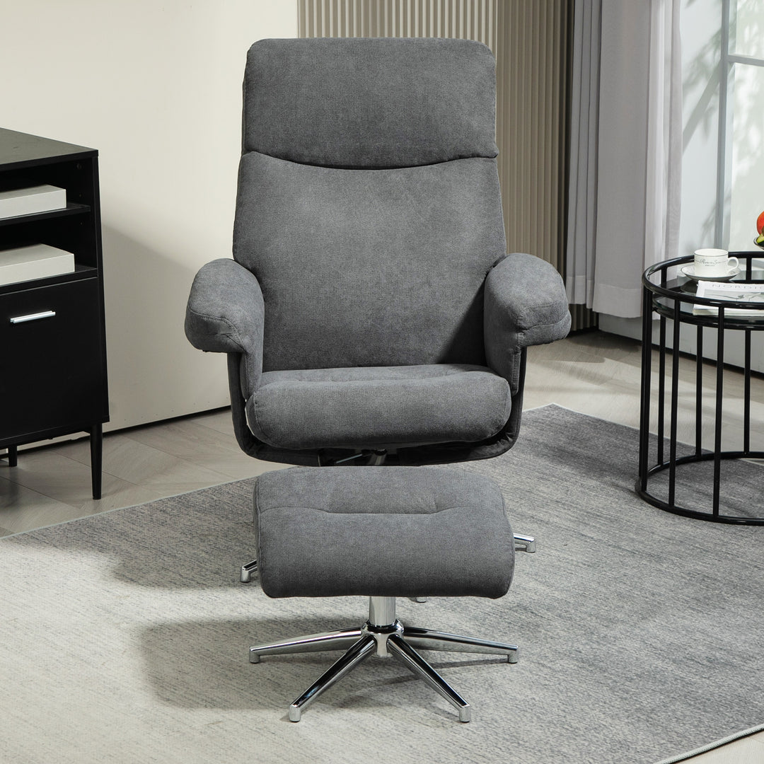 Velvet-Feel Recliner Chair and Ottoman - Dark Grey