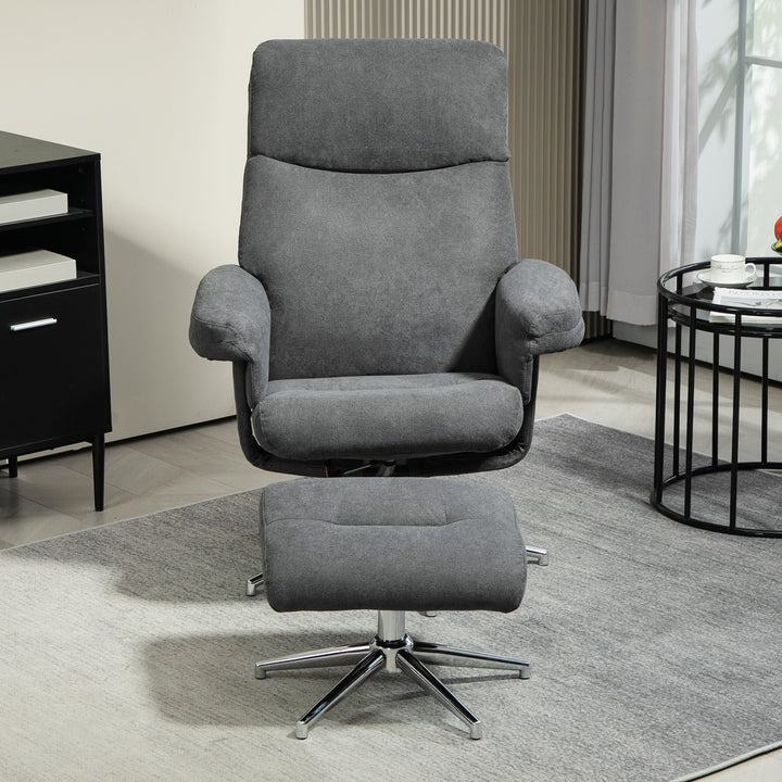Velvet-Feel Recliner Chair and Ottoman - Dark Grey