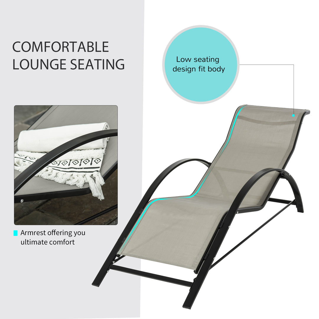 3 Pieces Sun Lounger Chair Set, Metal Frame Garden Outdoor Sunbathing Chair with Side Table and Armrest, Grey